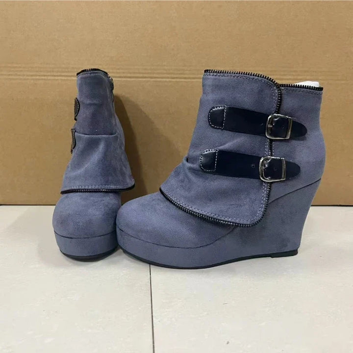 Vesna Buckle Strap Wedge Boots