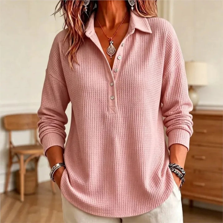 Wren Waffle Knit Polo Sweater