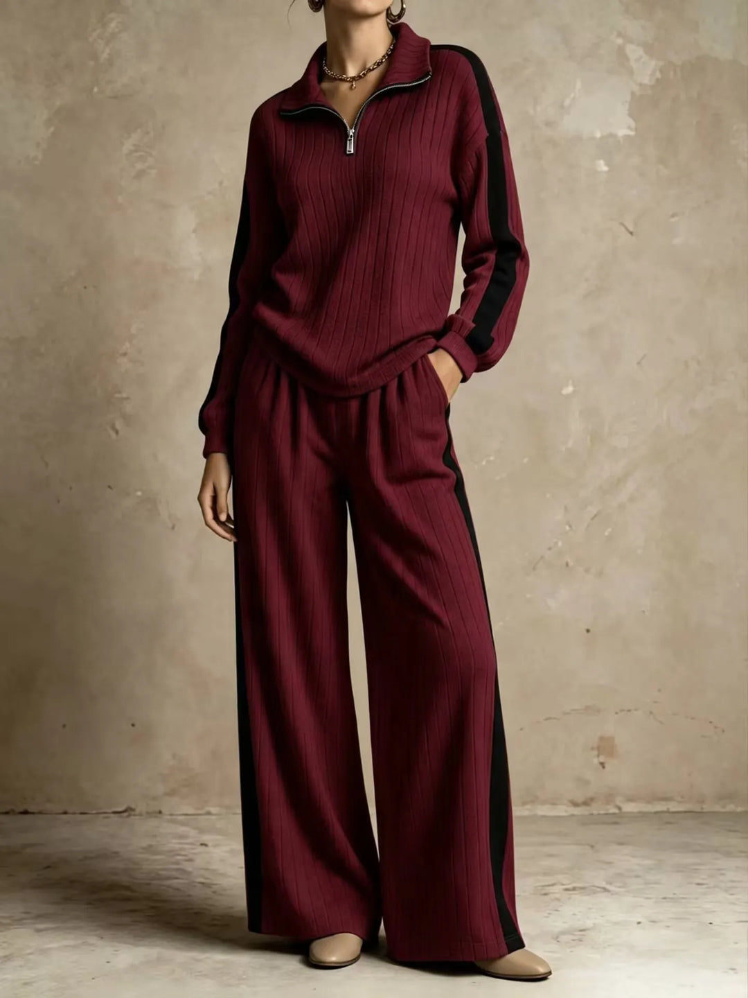 Sasha Ribbed Half Zip Two Piece Set