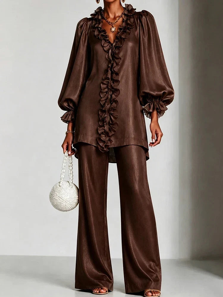 Theodora Ruffle V-Neck Set