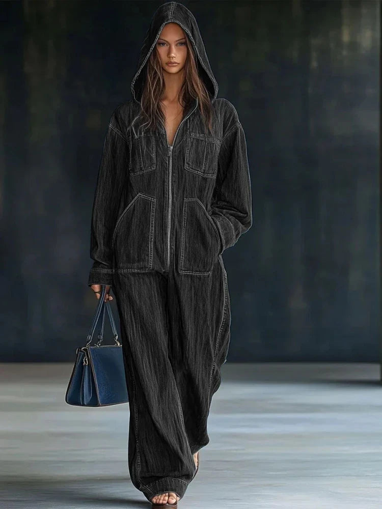 Dahlia Hooded Denim Jumpsuit