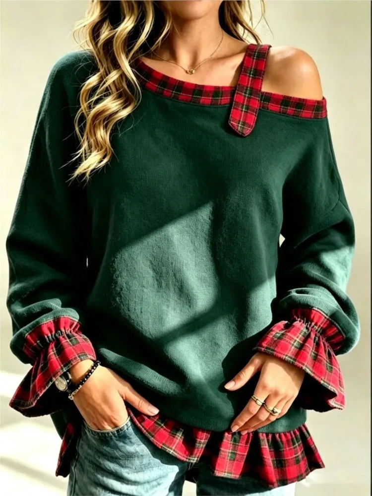 Marigold Plaid Trim Pullover