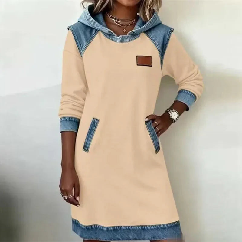 Perrine Denim Trim Hoodie Dress