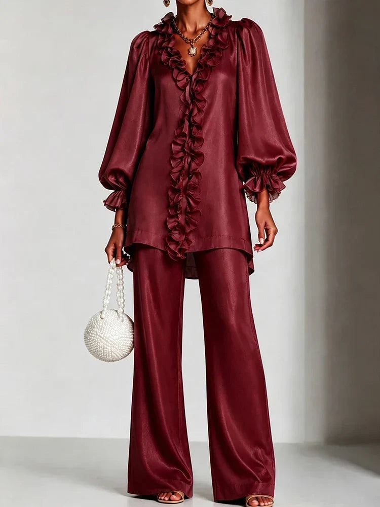 Theodora Ruffle V-Neck Set