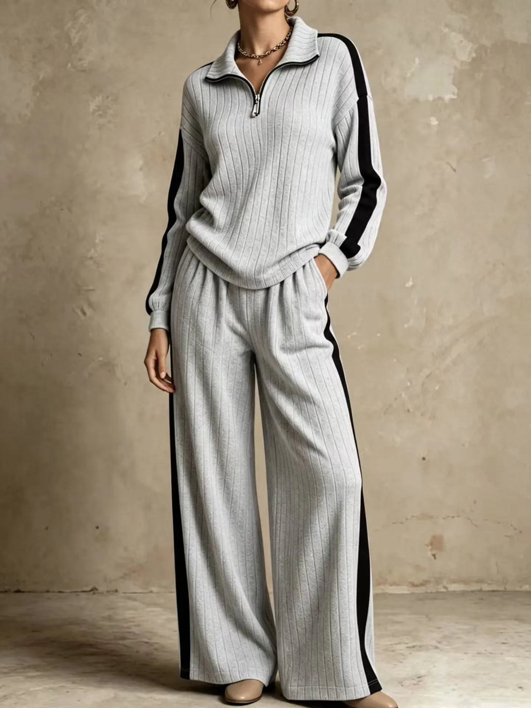 Sasha Ribbed Half Zip Two Piece Set