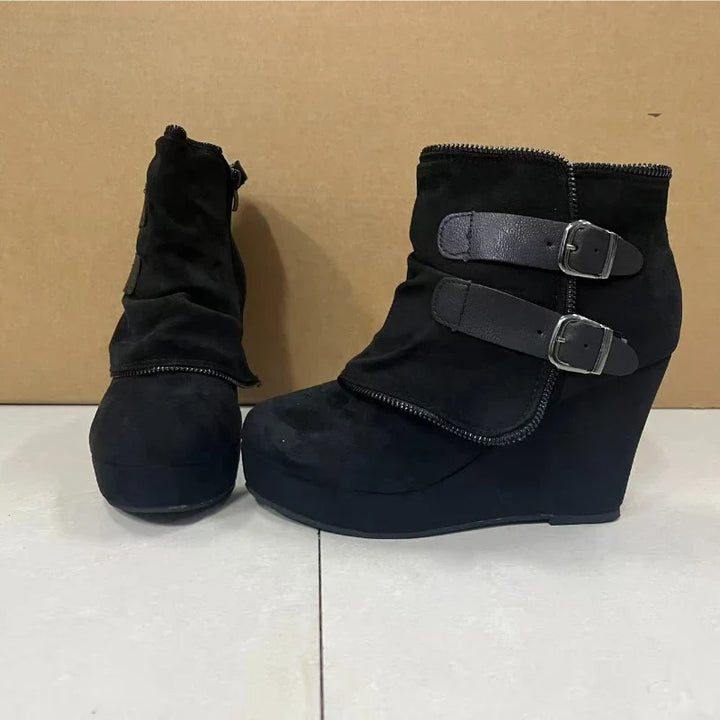 Vesna Buckle Strap Wedge Boots