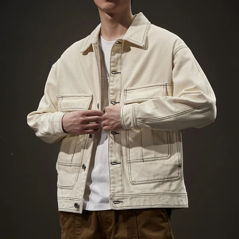 Cotton Denim Cargo Shirt Jacket