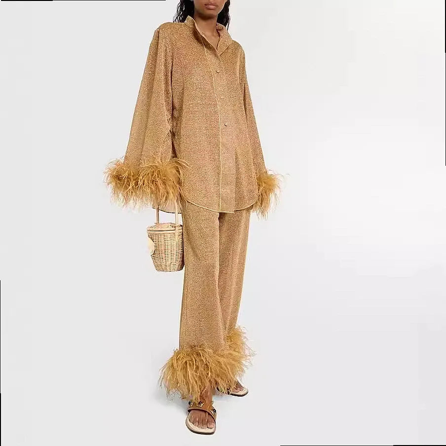 Odalie Feather Trim Matching Set