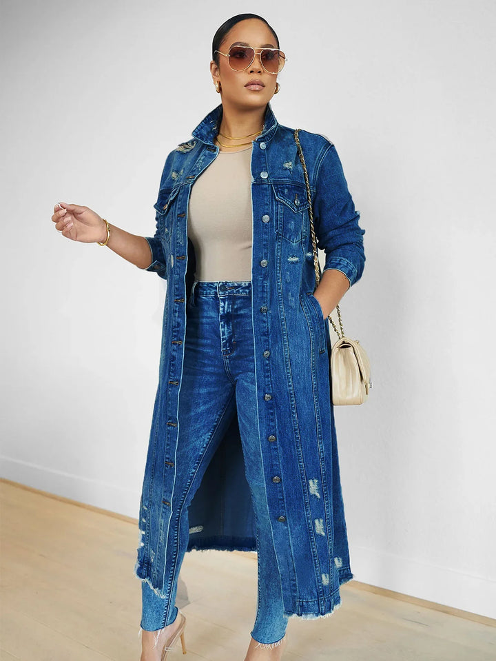 Harlan Distressed Denim Trench