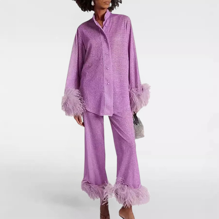 Odalie Feather Trim Matching Set