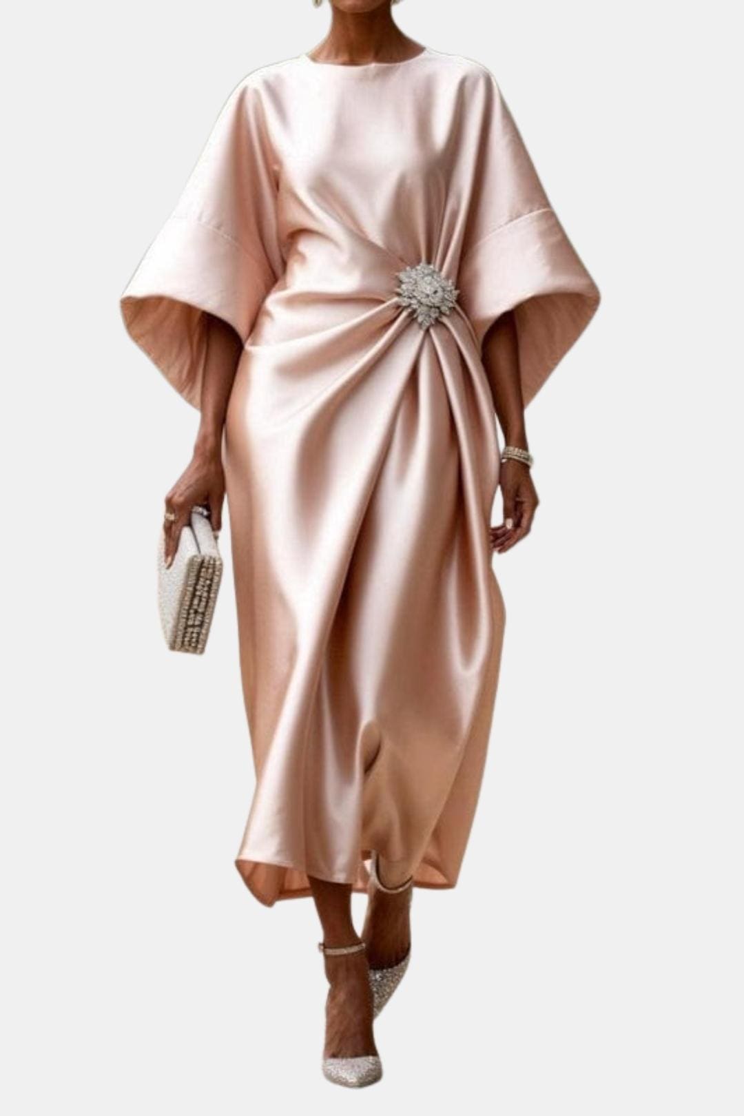 Albertine Wide Sleeve Satin Dress