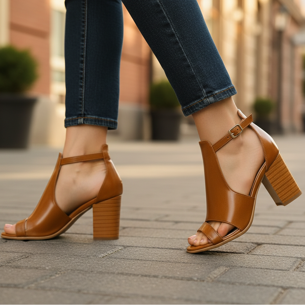 Nora Strap Leather Heels