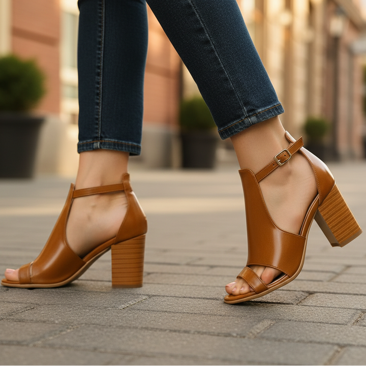 Nora Strap Leather Heels