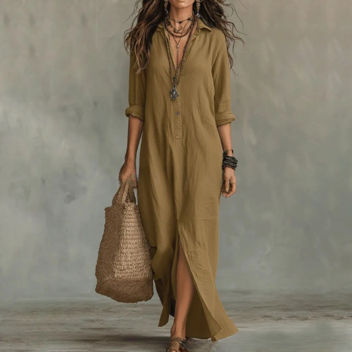 Zyla Linen Long Shirt Dress