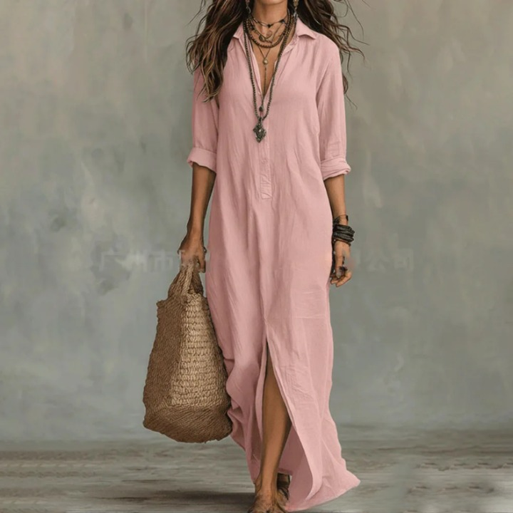 Zyla Linen Long Shirt Dress