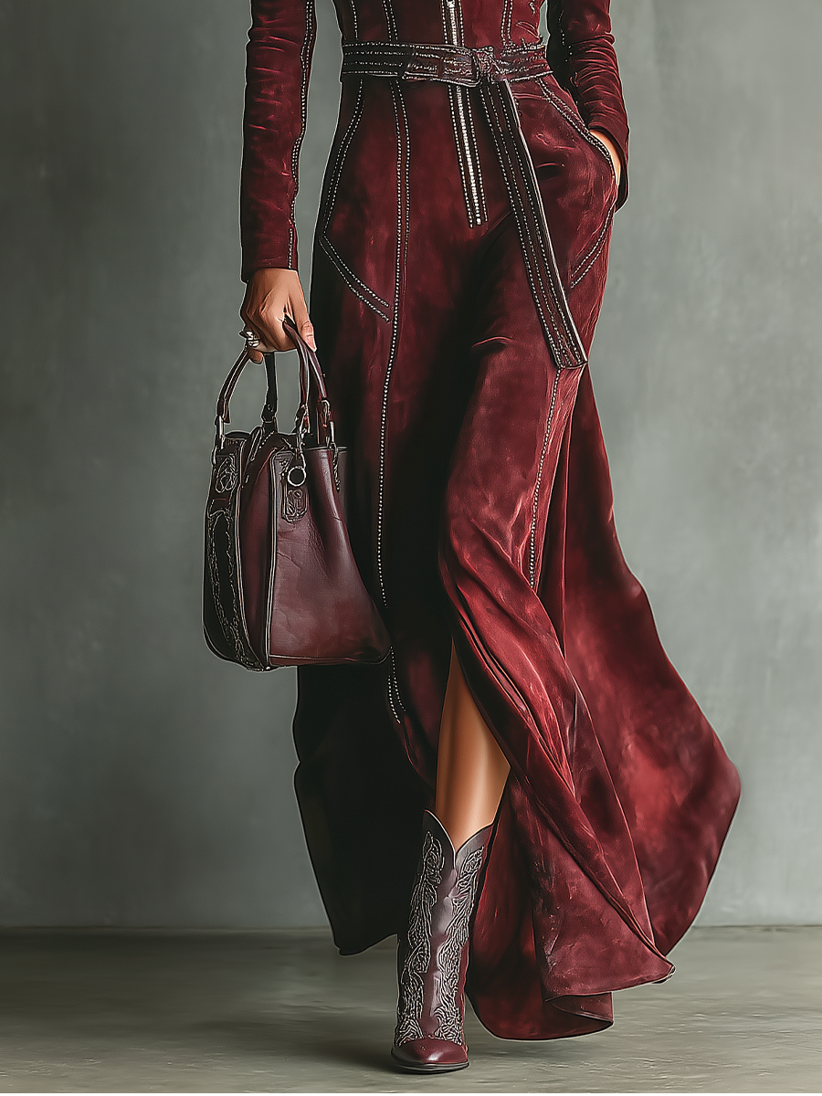 Meigh Retro Faux Suede Maxi Dress