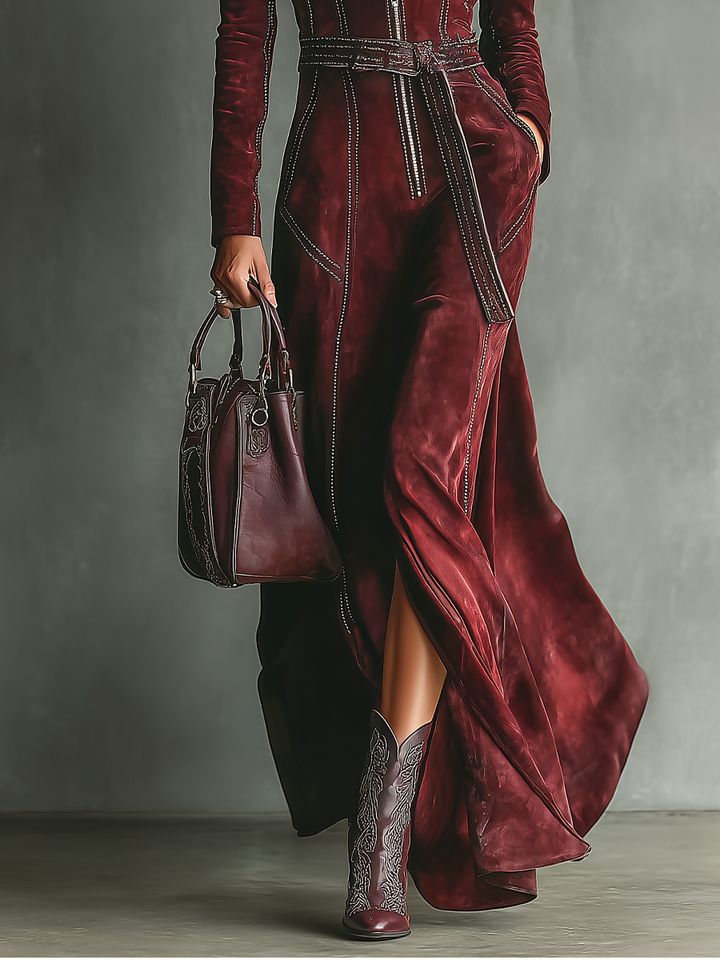 Meigh Retro Faux Suede Maxi Dress