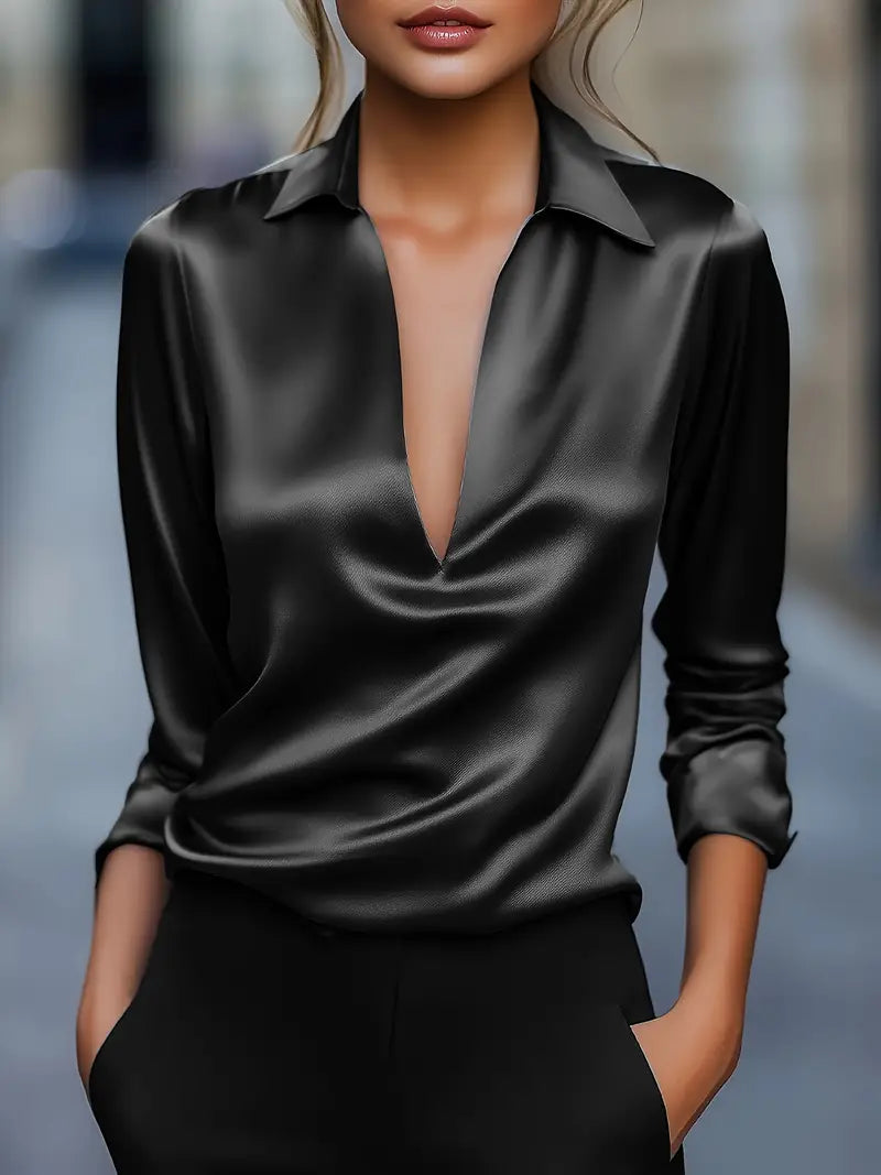 Vienne Satin Draped Collar Blouse