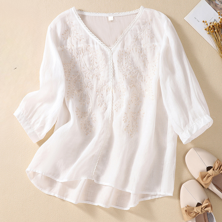 Natalia V-Neck Linen Blouse