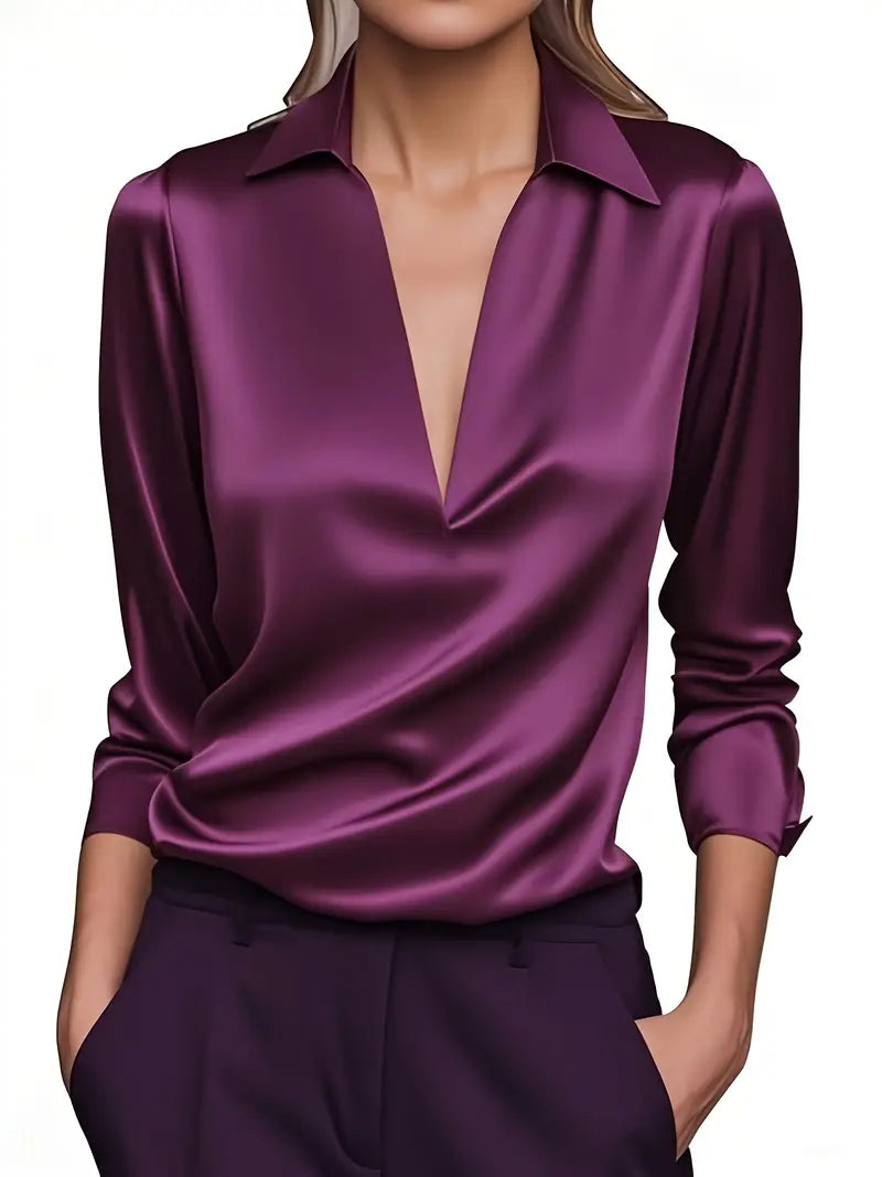 Vienne Satin Draped Collar Blouse