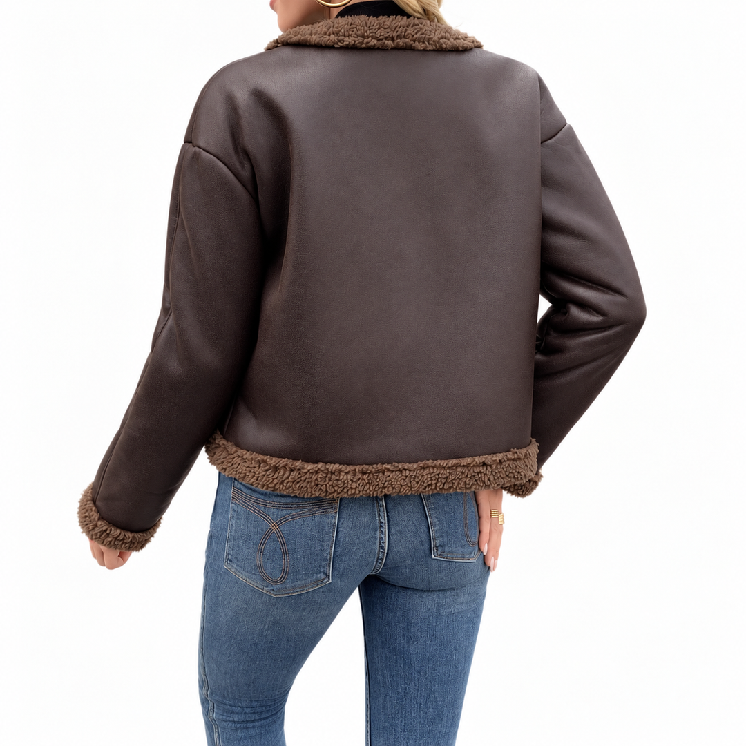 Noami Faux Leather Shearling Trim Jacket