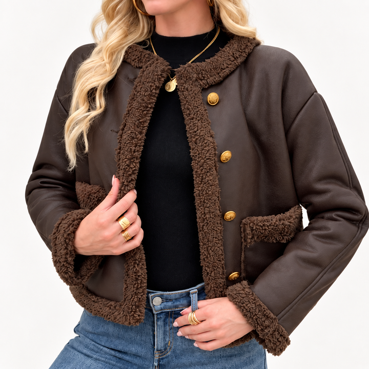 Noami Faux Leather Shearling Trim Jacket