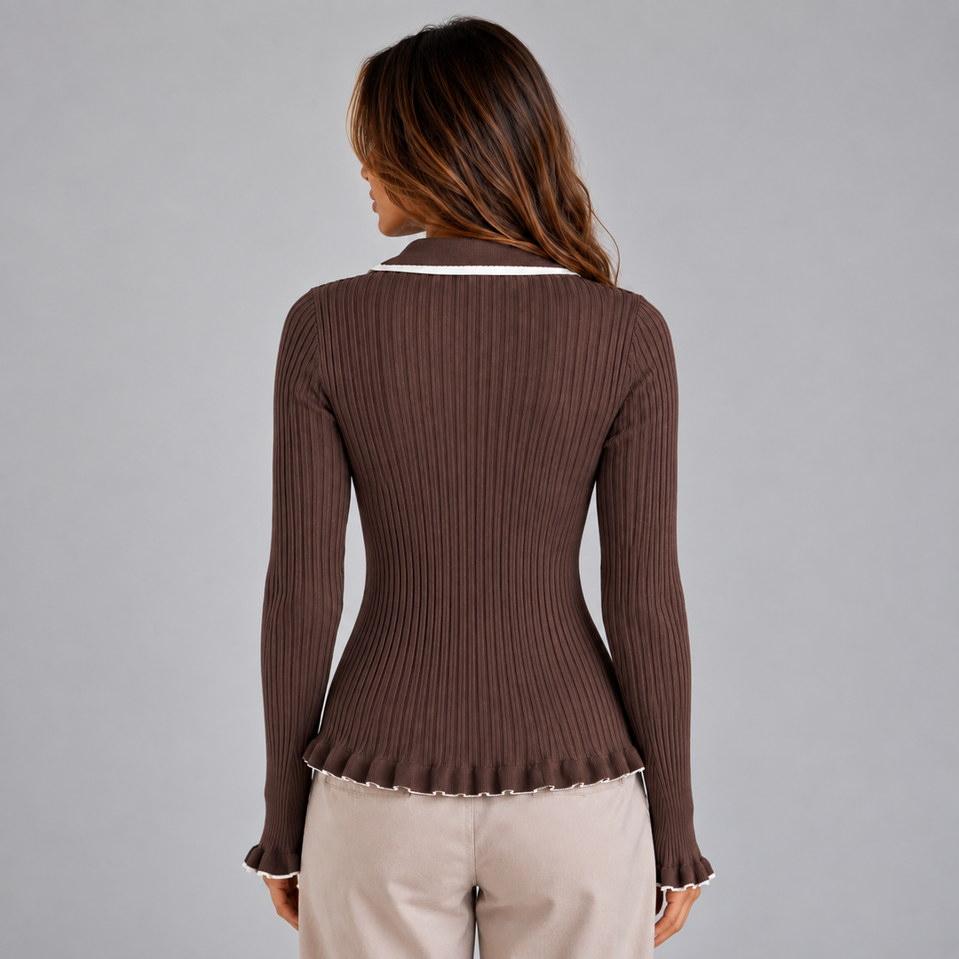 Laureen Ribbed Knit Long Sleeve Top
