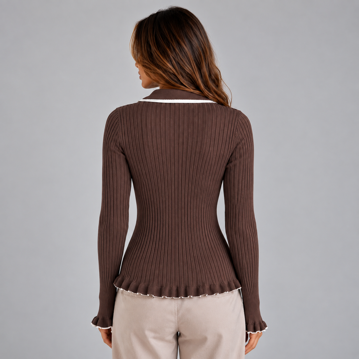 Laureen Ribbed Knit Long Sleeve Top