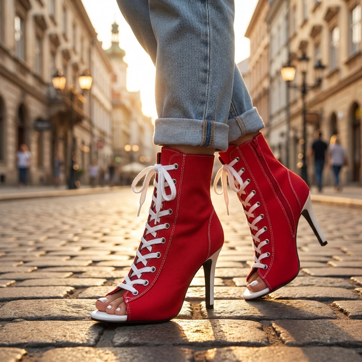 Laurel Lace Up Heel Booties