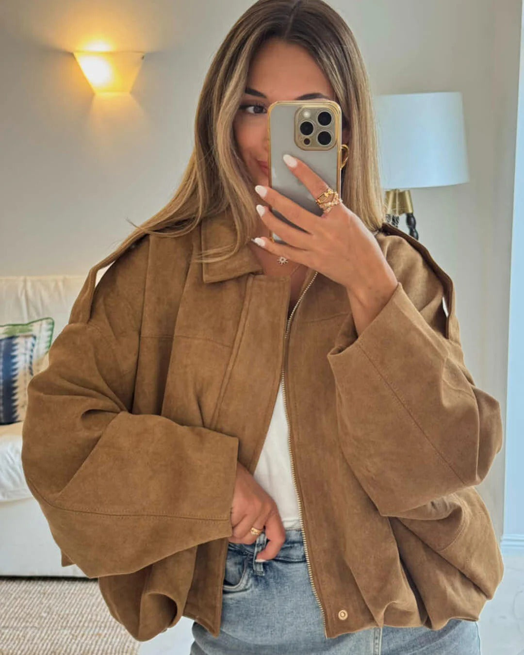 Cassandra Suede Bomber Jacket
