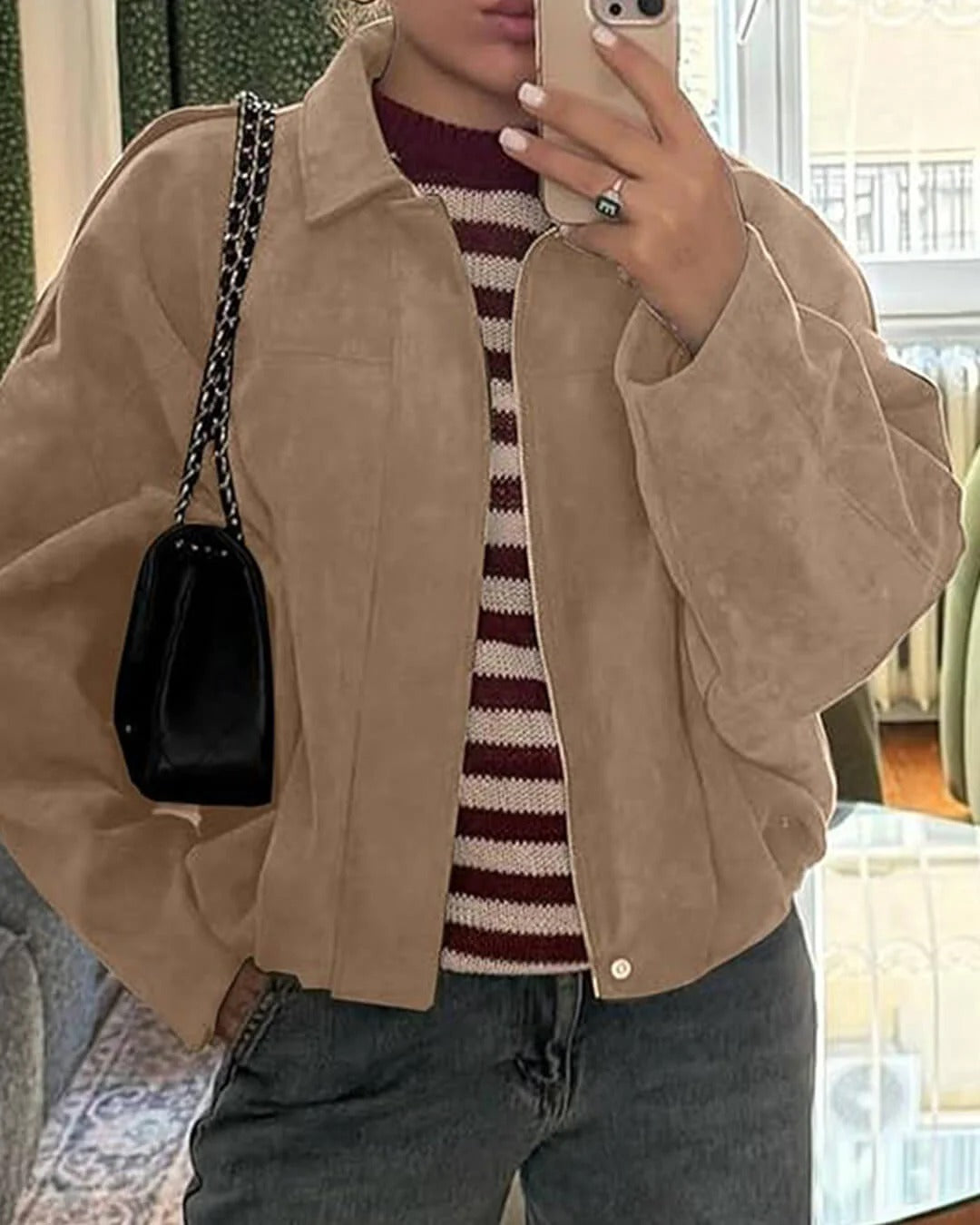Cassandra Suede Bomber Jacket
