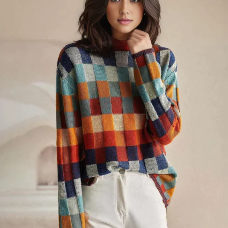 Genevieve Patchwork Turtleneck Sweater