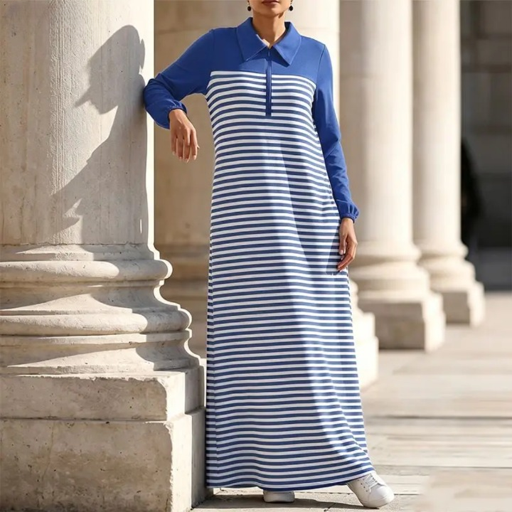 Briony Half Zip Striped Maxi Dress