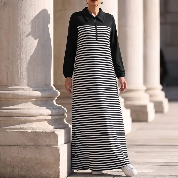 Briony Half Zip Striped Maxi Dress