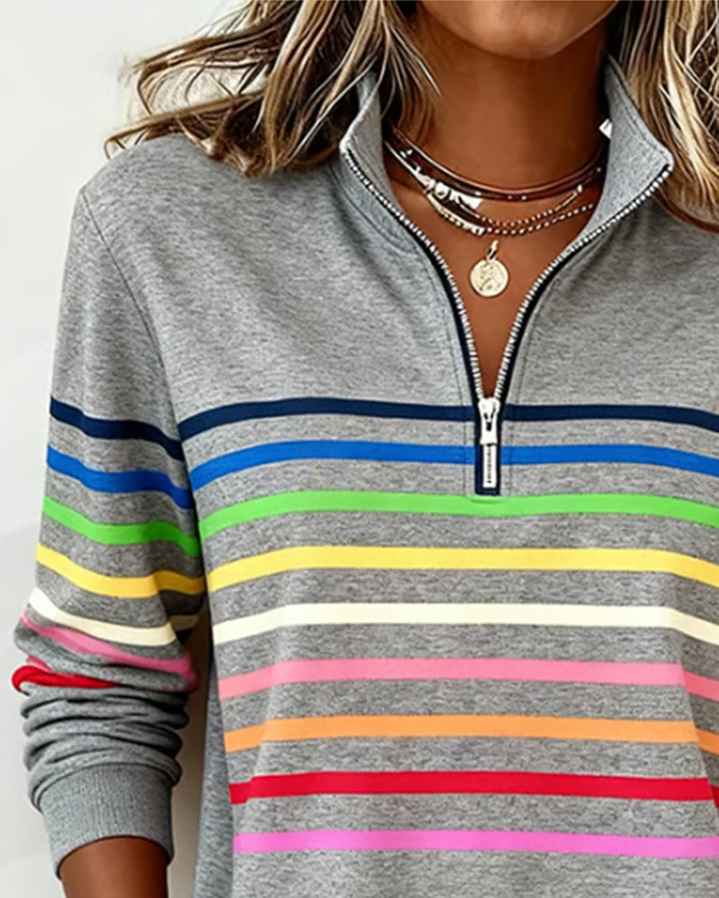 Helena Striped Quarter-Zip Pullover