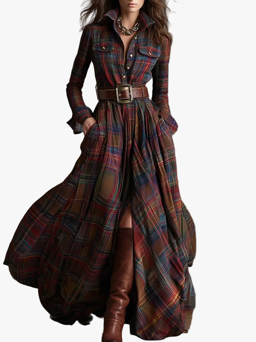 Amaris Plaid Button Maxi Dress