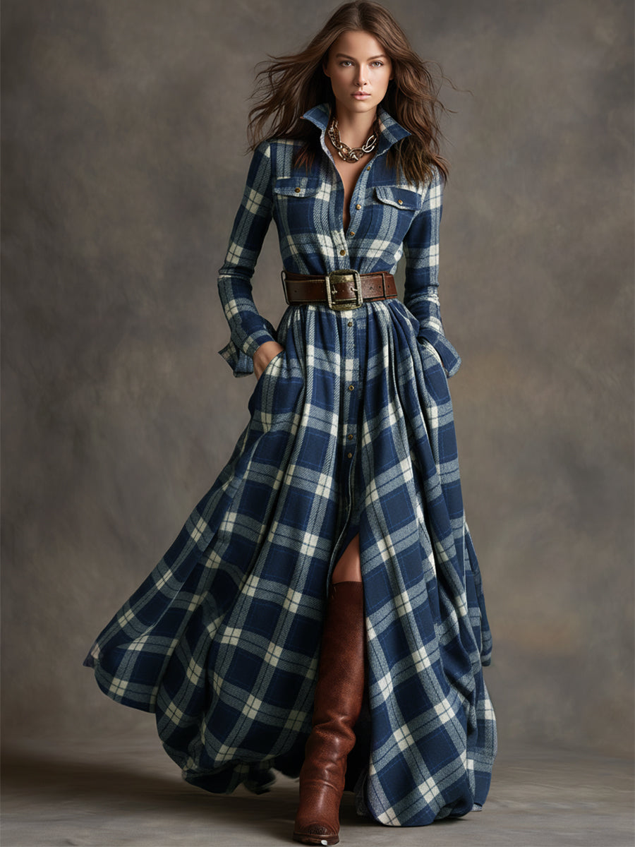 Amaris Plaid Button Maxi Dress