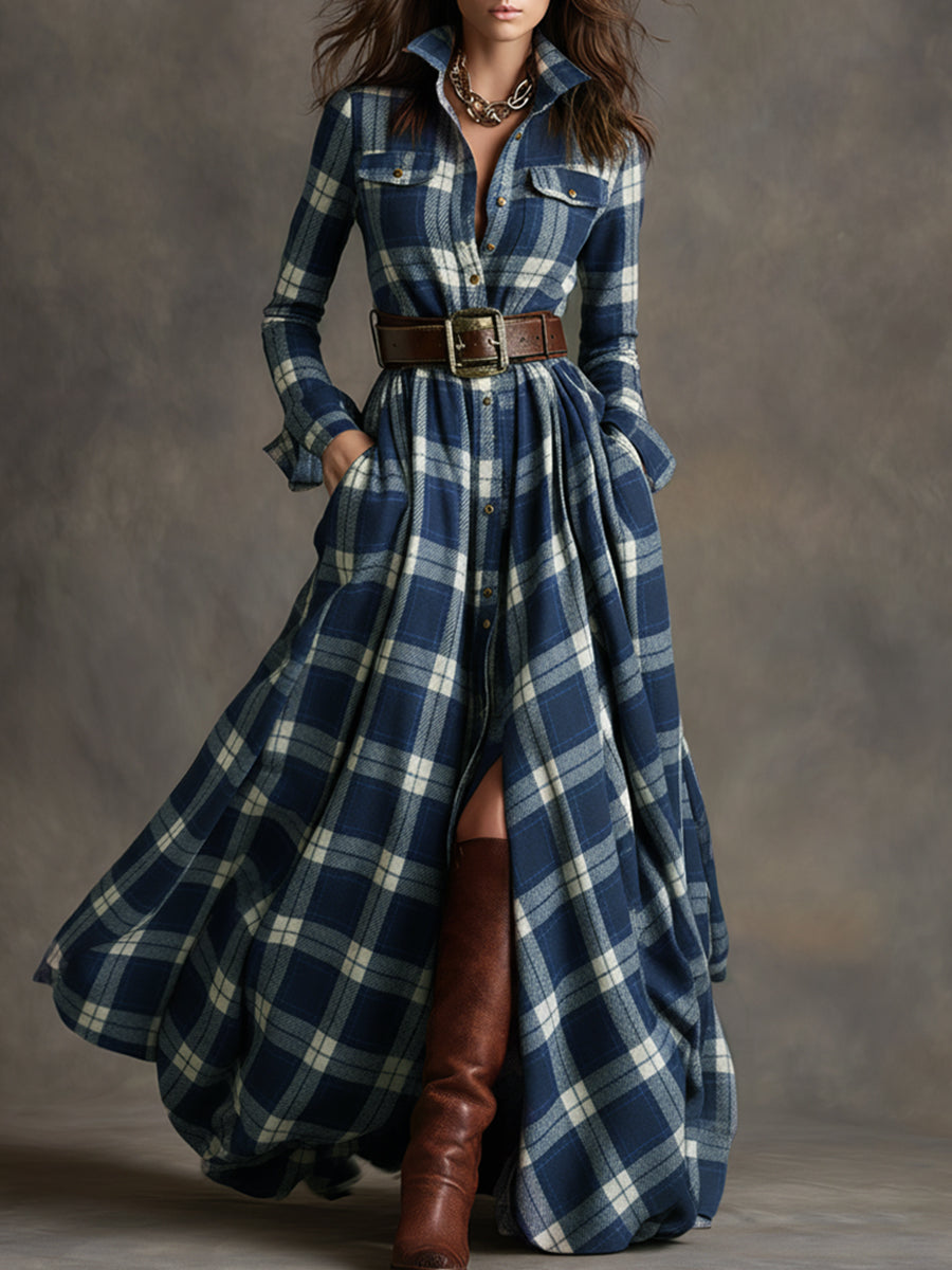 Amaris Plaid Button Maxi Dress