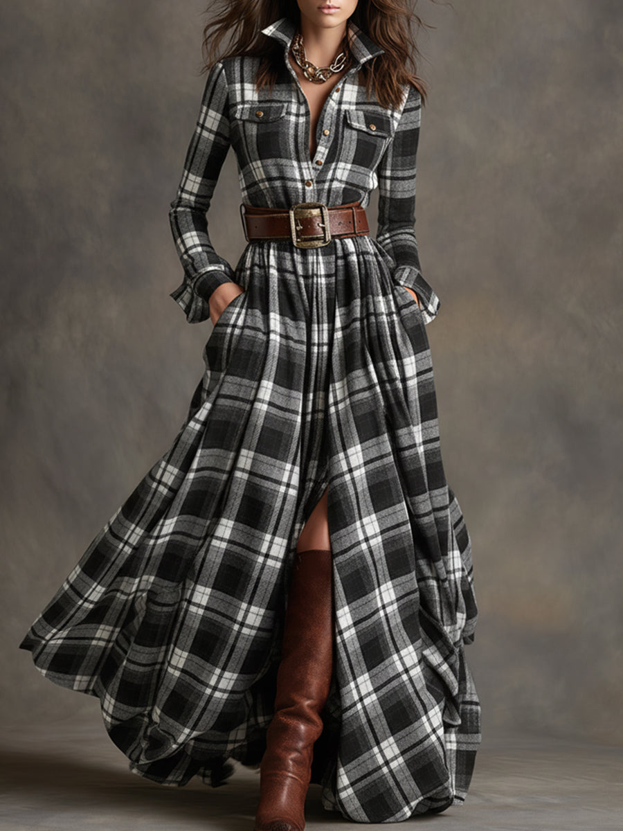 Amaris Plaid Button Maxi Dress