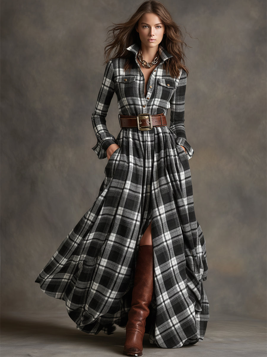 Amaris Plaid Button Maxi Dress