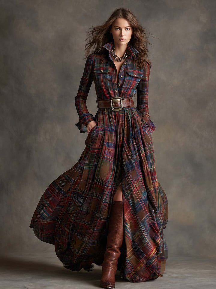 Amaris Plaid Button Maxi Dress