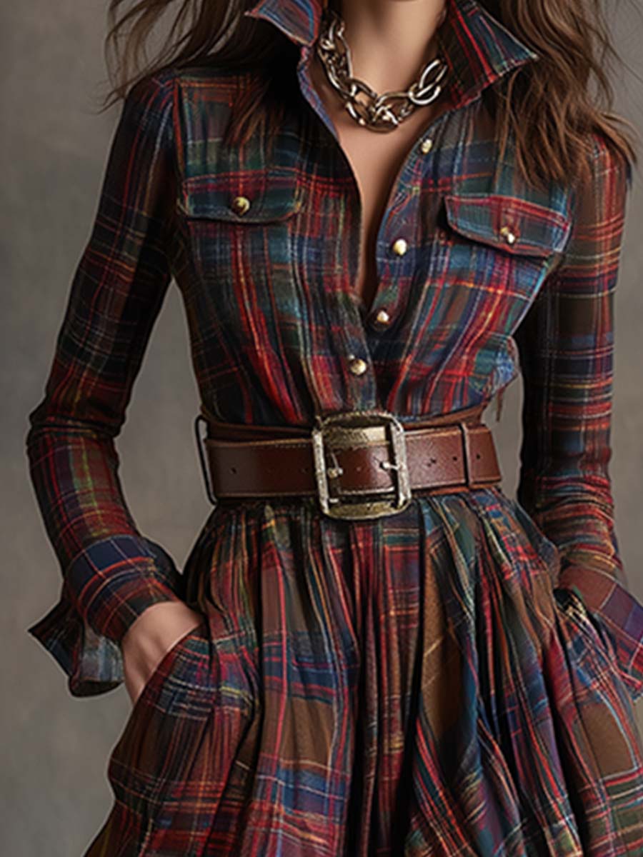 Amaris Plaid Button Maxi Dress