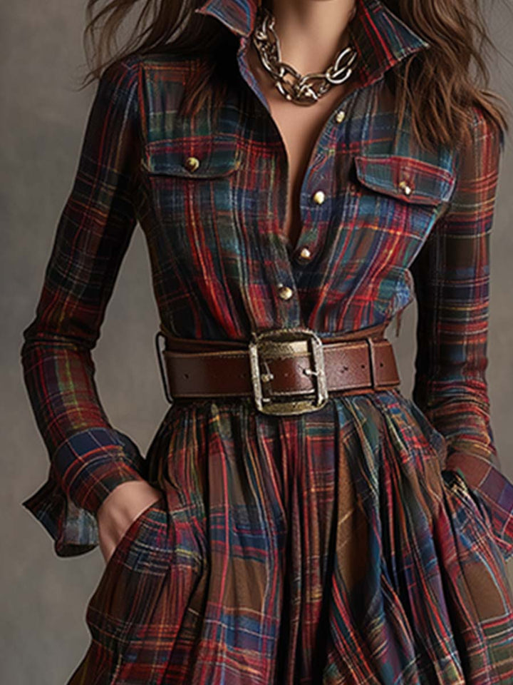 Amaris Plaid Button Maxi Dress