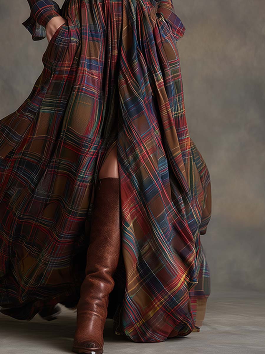 Amaris Plaid Button Maxi Dress