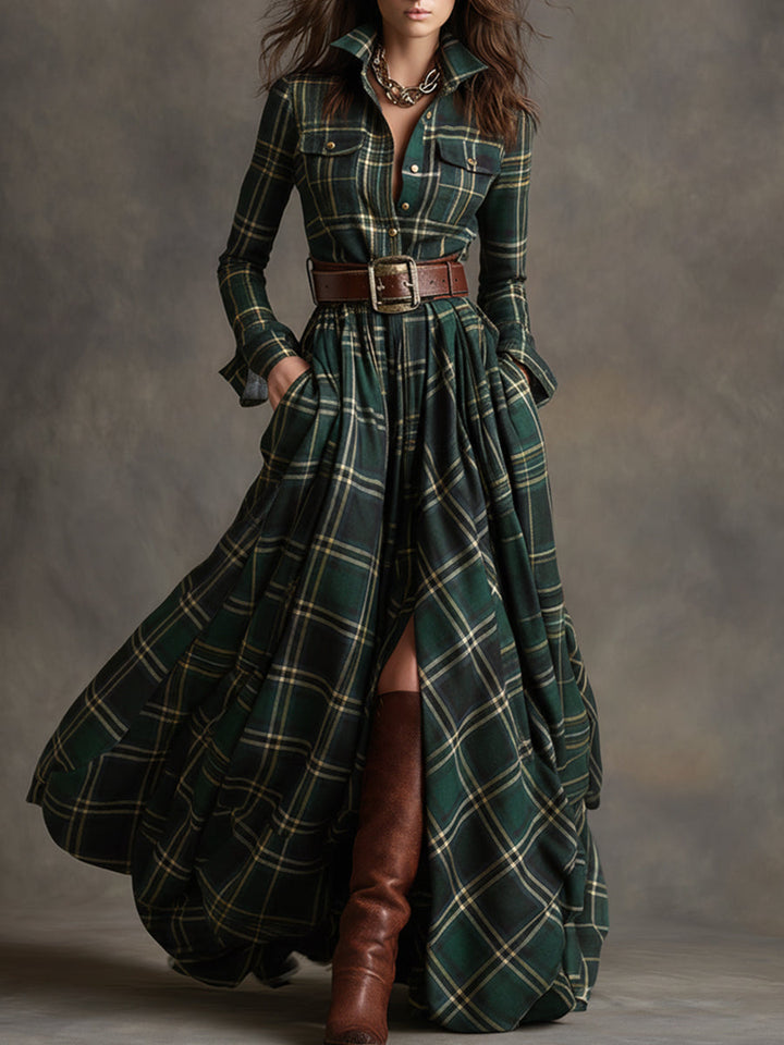 Amaris Plaid Button Maxi Dress