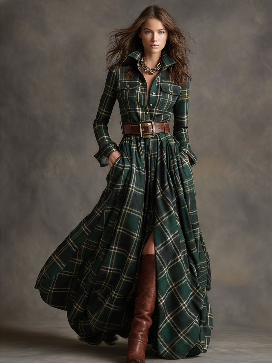 Amaris Plaid Button Maxi Dress