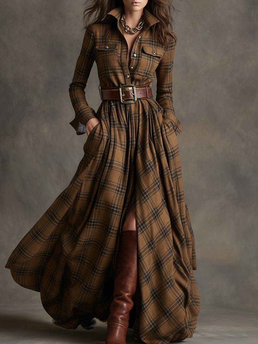 Amaris Plaid Button Maxi Dress