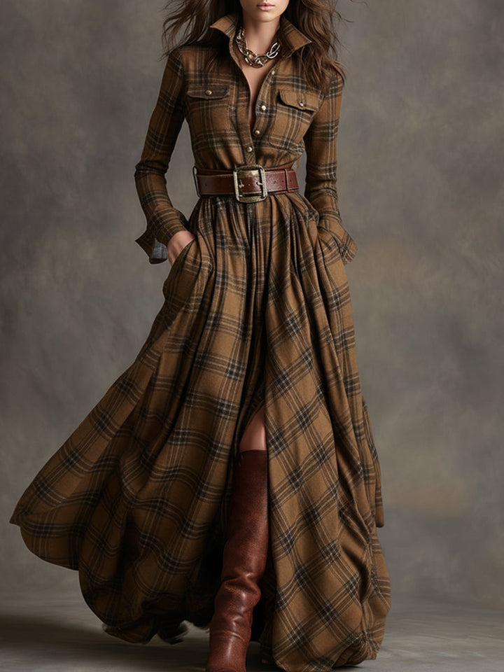 Amaris Plaid Button Maxi Dress