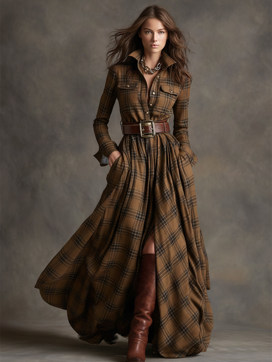 Amaris Plaid Button Maxi Dress