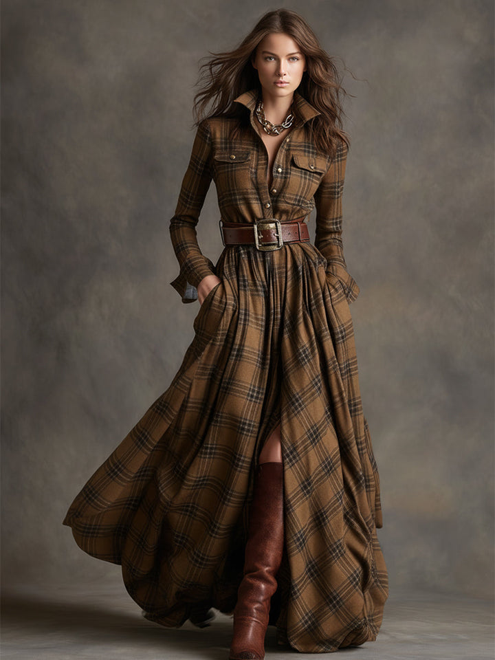 Amaris Plaid Button Maxi Dress